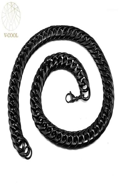 

hip hop cuban black chain necklace men 3456789121416mm wide multi options vintage stainless steel choker vp940 chains3141811, Silver