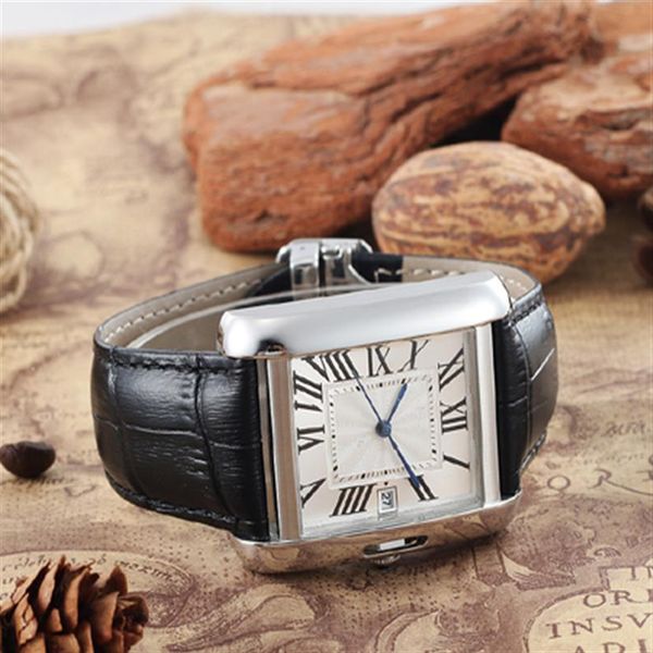 

2019 fashion brand mens watches tank series w5200027 square dial leather strap 41mm luxury mechanical automatic watch 2760, Slivery;brown