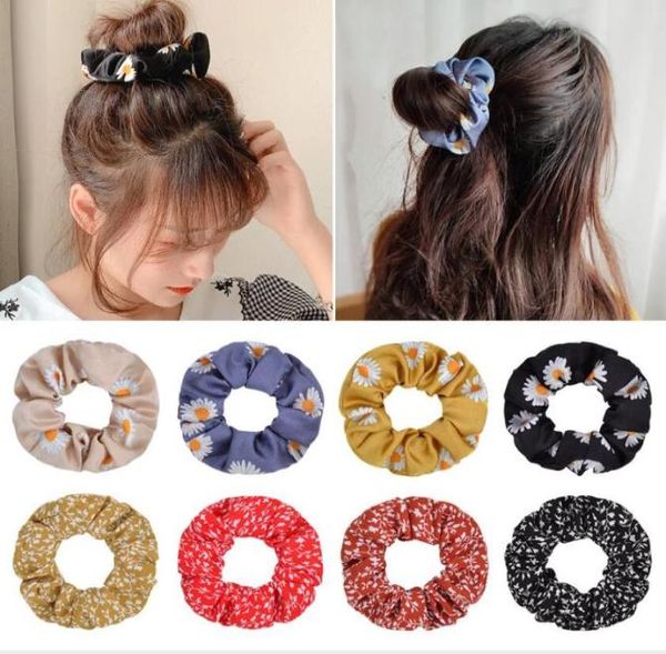 

women039s silk flower hair scrunchies hair bow chiffon ponytail holder small daisy fat intestines silk hair circle 10 colors4885977, Slivery;white