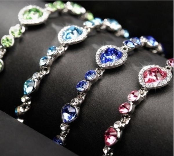 

elegant women bracelet 925 silver z heart bracelet chain 21cm silver crystal diamond chain womens fashion9451851, Golden;silver