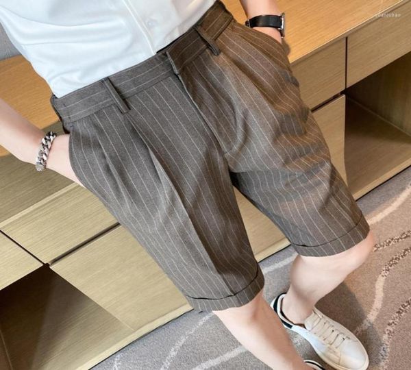 

men039s pants british style summer business formal wear striped shorts men clothing 2023 knee length slim fit casual thin offic3142069, Black