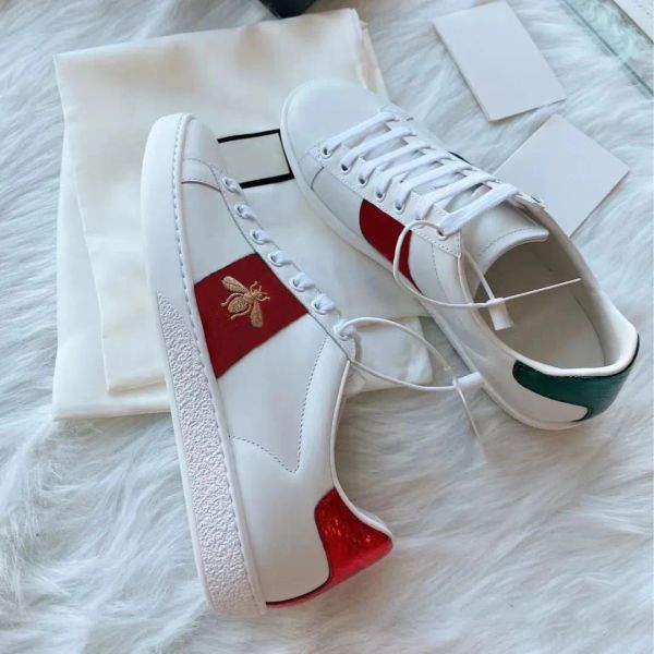 

luxurys designers sneakers casual shoes flat platform snake original quality chaussures leather ace bee embroidery stripes walking sports, Black
