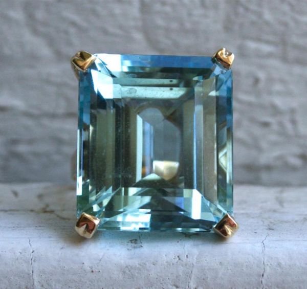 

sea blue z stone princess diamond engagement sapphire ring 14k gold anillos for women bizuteria jade jewelry y11242593506, Golden;silver