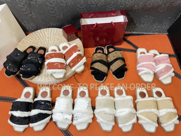 

designer luxury wool winter fur slippers women slippers women fluffy furry warm alphabet sandals comfortable plush girls slippers sisnmo, Black