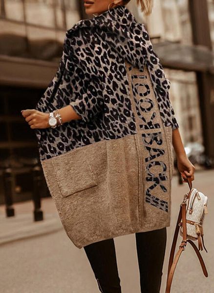 

womens sweaters leopard print cardigan women clothing knitwear hooded outwear letter sweater knitted coat long sleeve pockets autumn winter, White;black