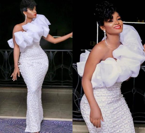 

arabic elegant white prom dresses one shoulder ruffle mermaid party celebrity gowns red carpet film opening ceremony dress1225199, Black