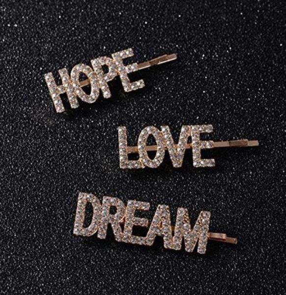 

dream love hope sparkly crystal letter clips pretty rhinestone hair clips gifts for girlsladies6653661, Golden;silver