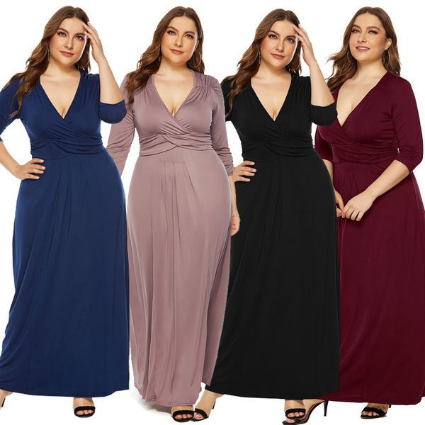 

classy and charming plus size dress in europe and america style with solid color, Black