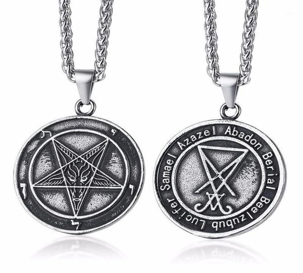

assorted style satanic jewelry lucifer pentagram baphomet amulet goat satan wiccan satanism pendant necklace stainless steel28236849856, Silver