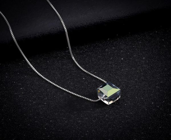 

geometric square crystal necklace necklaces imitation zircon threedimensional square pendant chain necklace9094370, Silver