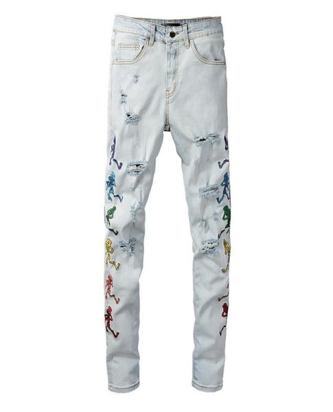 

20ss mens designer jeans distressed ripped biker slim fit motorcycle denim for men s fashion jean mans pants pour hommes 8258721003, Blue