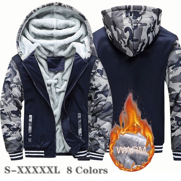 

men s jackets jacket winter camouflage fleece thicken hooded male long sleeve coat casual zip up hoodies streetwear coats 230822, Black;brown