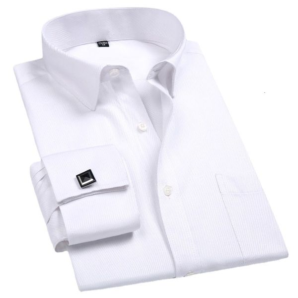 

men's casual shirts 2023 men french cuff dress shirt cufflinks white long sleeve buttons male brand regular fit clothes 230822, White;black