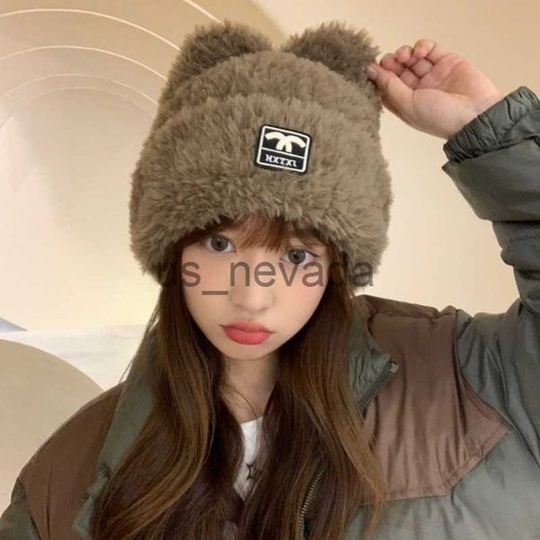 

beanie/skull caps ear protection wool hat children's cute little bear knitted hat outdoor warmth versatile pullover hat winter big head, Blue;gray