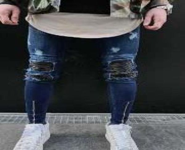 

new mens skinny jeans casual slim biker jeans denim knee hole hiphop ripped pants washed 679038, Blue