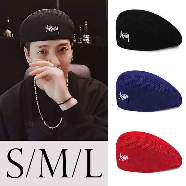 

berets men big size beret hat women summer hand knitted thin breathable mesh cap autumn winter wool beanie navy caps 230822, Blue;gray