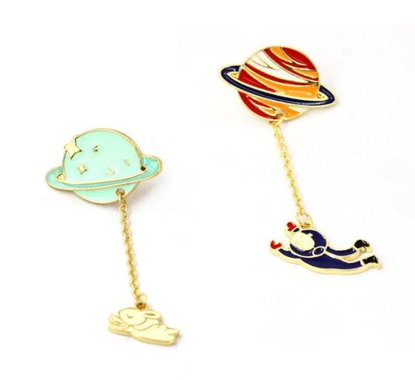 

cartoon astronaut sailing rabbit brooch saturn planet earth pins chain button denim jacket badge fashion jewelry t3637860732, Gray
