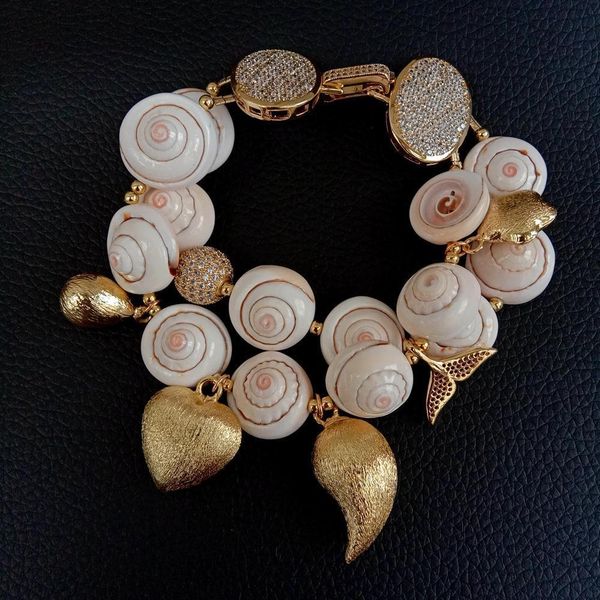 

charm bracelets yying 2 strands natural sea shell brushed cz pave beaded bracelet jewelry for women 230822, Golden;silver
