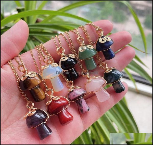 

pendant necklaces pendants jewelry reiki natural stone crystal golden chain cute mascot mushroom necklace amethysts labradorite op7641153, Silver