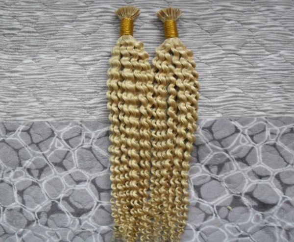 

bleach blonde 200g 1gstrand double drawn human remy silky kinky curly itip prebonded brazilian human hair micro fusion hair ext8013811, Black