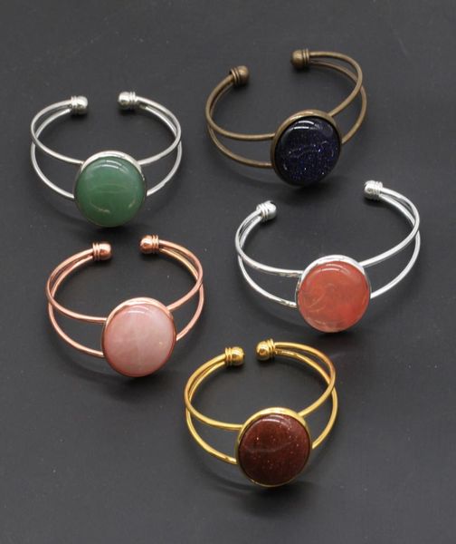

10pcs different handmade gemstone bangles round agate quazt stone opening silver gold copper bracelets for women jewelry love wish4085021, Black
