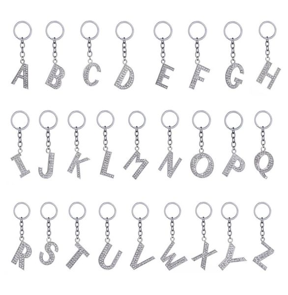 

fashion new crystal rhinestone alphabet key ring metal initial letter key chain keychain 26 letters3501836, Slivery;golden