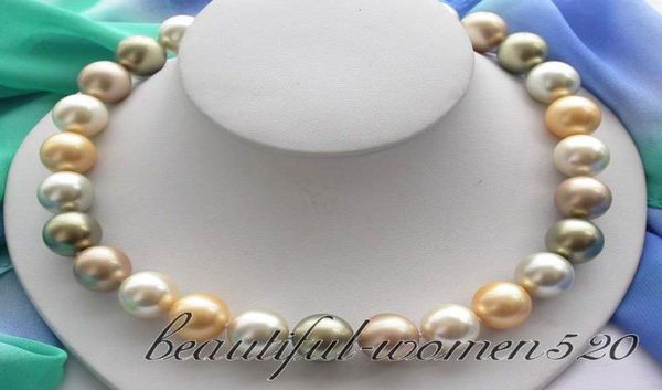 

new fine pearl jewelry 18quot 14mm round multicolor south sea shell pearls necklace6186229, Silver
