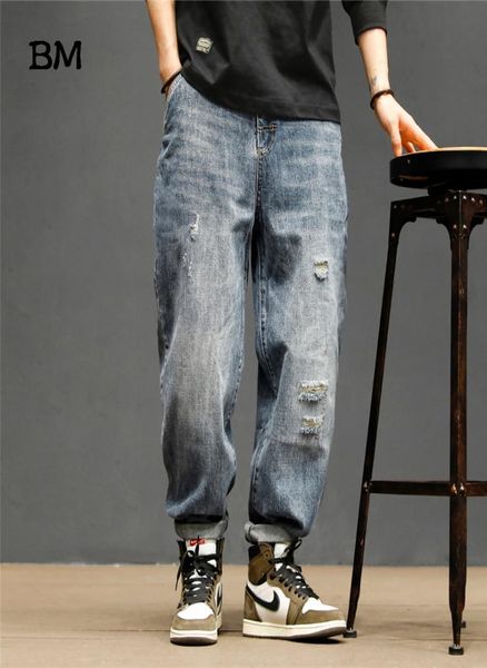 

2020 korean style ripped jeans men streetwear fashion tooling jeans japanese harajuku boyfriend jeans loose overalls male mx2008147381498, Blue