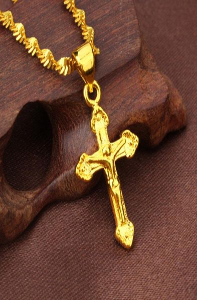 

classic style small cross pendant 18k yellow gold filled women men crucifix pendant chain4541050, Silver