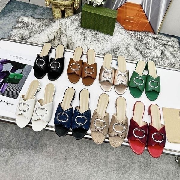 

designer summer beach slippers fashion loafers lazy low heeled flops leather letters lady cartoon slides women shoes metal ladies sandals la, Black