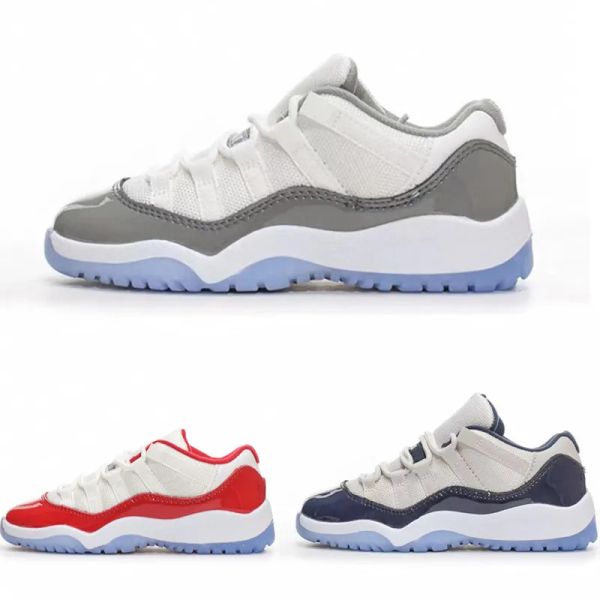 

11s low cement grey kids basketball shoes concord cherry infant toddler sneaker big boys gilrs children preschool gradeschool trainers, Black
