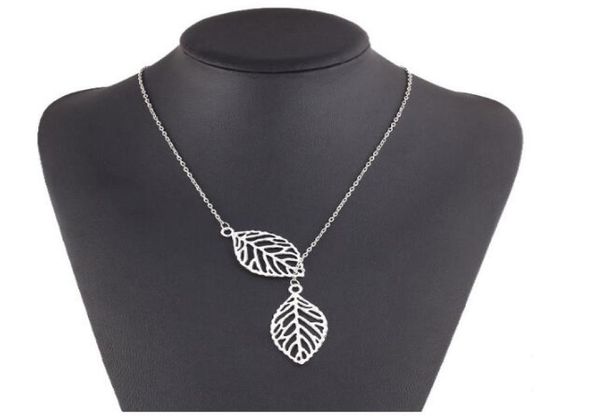 

fashionpunk gold hollow two leaf leaves pendant necklace clavicle chain simple european new fashion charm jewelry women christmas8637857, Silver