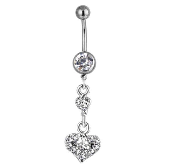 

d0623 heart clear stone belly navel button ring01234566219318, Silver