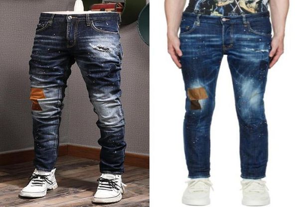 

blue patches men slim fit jeans man designer popular mens cowboy trousers distressed6894798