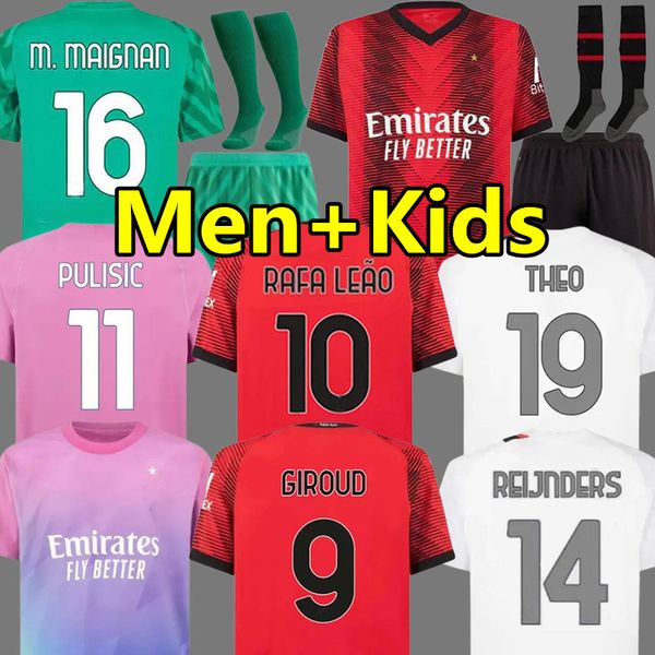 

23 24 soccer jerseys r. leao pulisic giroud goalkeeper m. maignan origi tomori 2023 2024 ac milans bennacer theo reijnders home away third f, Black;yellow