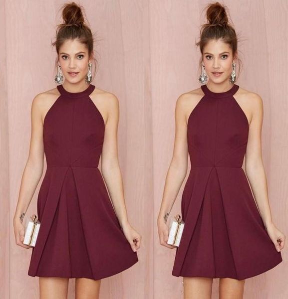 

short burgundy cocktail party dresses halter backless a line above knee length prom gowns custom made women formal homecoming5886697, Black
