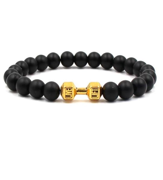 

high qutility fashion creative 8mm black matte stone sports dumbbell beaded bracelet charms bracelets men women valentine039s d3743645