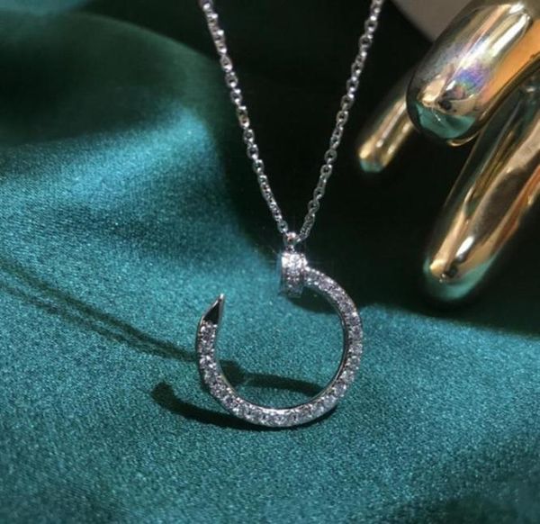 

titanium steel rose gold inlaid diamond nail necklace luxury simple fashion curved nail pendant clavicle chain hx331t7766449, Silver
