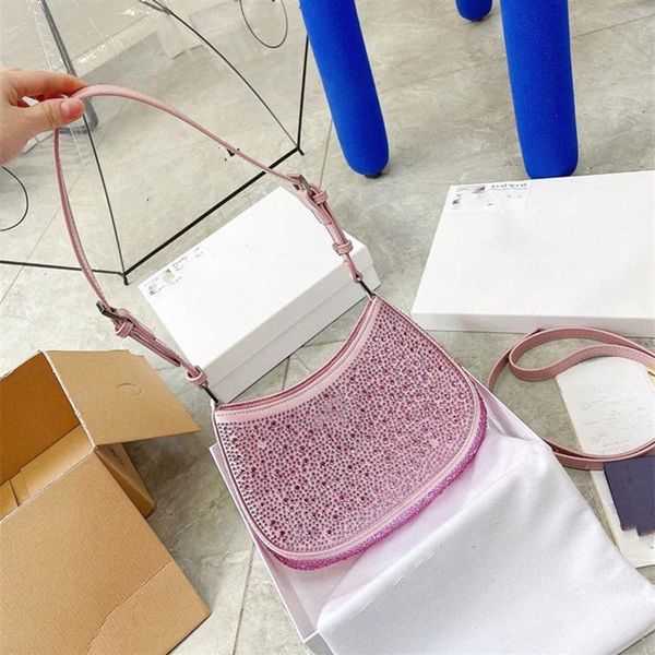 

fashion cleo hobo bag triangle shiny diamond shoulder bag designer luxury fashion crossbody handbag lether nylon blac2121, Blue;pink