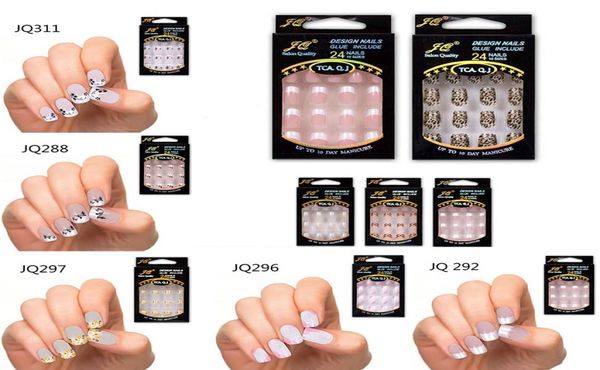 

24 pcs stunning designs french false nails abs resin fake nail set full manicure art tips5770964, Red;gold