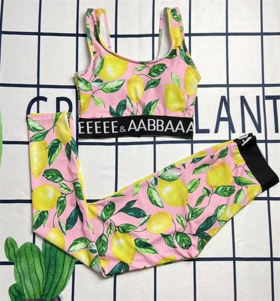 

summer lemon swimsuit swim wear sleeveless bikini set yoga vest pant tights women two pieces bathing suit1618084