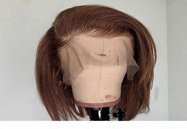 

180density brizilian chestnut full lace human hair wigs with baby hair short bob silky straight 13x6 lace front wigs for women 3601311287, Black