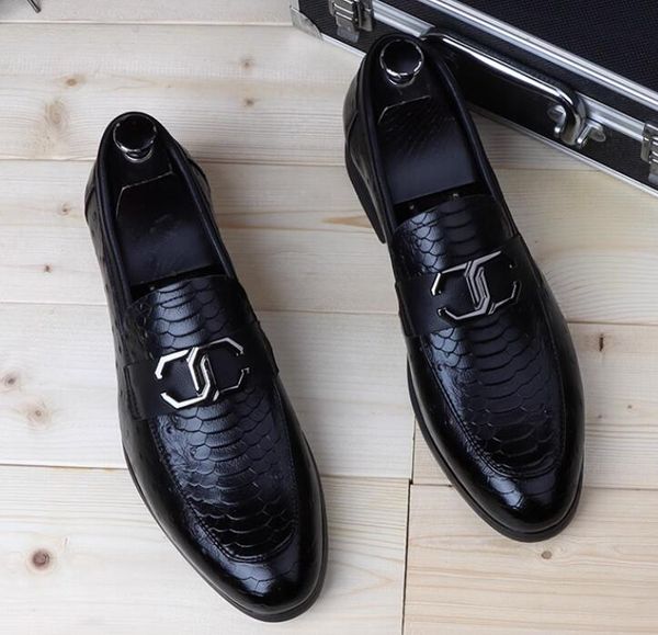 

2023 quality set foot male formal shoes genuine leather flat business pattern designer leisure plaid office size:eu39-44, Black