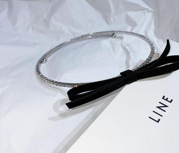 

fashioncolliers black bowknot chokers necklaces for women hyperbole rhinestone collars fashion choker women jewelry 2020 show bij8612521, Golden;silver