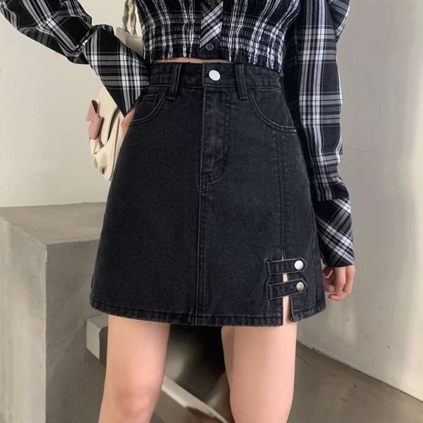 

denim skirt half black short womens summer careful buttocks small men hips covering