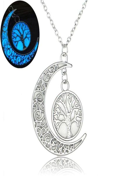 

fashion glowing in the dark moon necklaces for women hollow tree of life heart mom letter luminous pendant chains new designer jew7769949, Silver