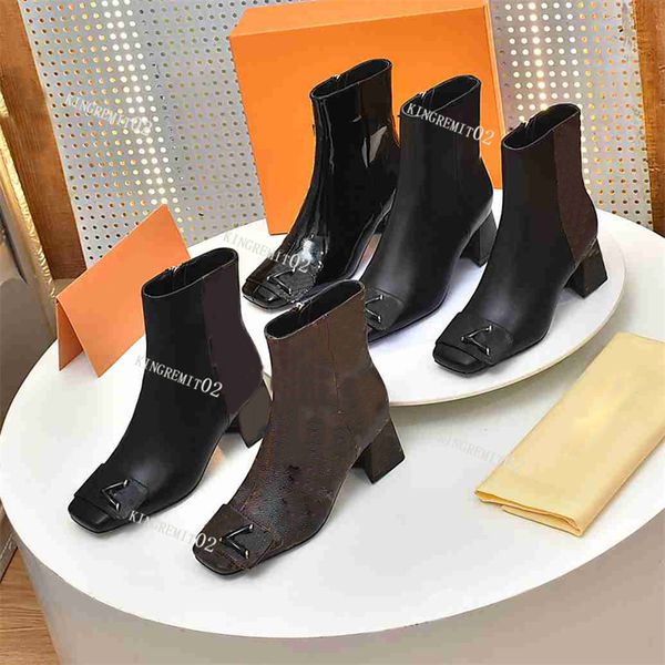 

designer boots shake boots women shoes ankle boots genuine leather elegant twist booties chunky high heels printed mid heel boot, Black