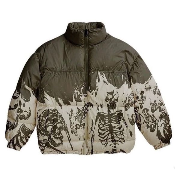 

men's down parkas winter skull print cotton jacket women zipper loose padded coat female men thickening warm parkas jackets y2k clothin, Black