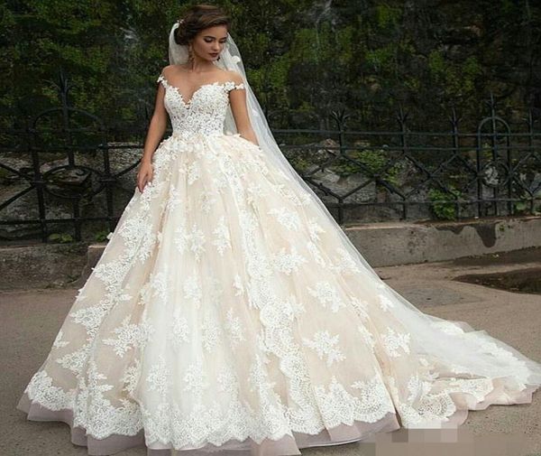 

2019 vintage turkey plus size full lace ball gown wedding dress bridal gowns off shoulder princess lebanon illusion jewel neck ara6691565, White