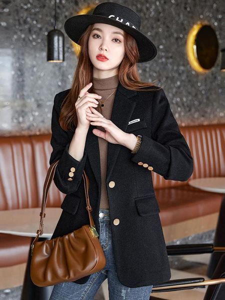 

women's jackets woman fashion casual vintage solid color chic elegant classic single breasted temperament simple woolen blazer coat ko, Black;brown